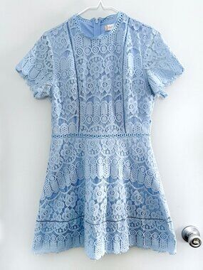 Altar’d State Blue Lace Mini Dress Feminine Cottagecore Fit Flare Size M